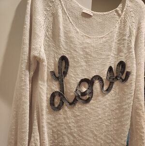 Lascana White Knit Sweater with Gray 'Love' Detail